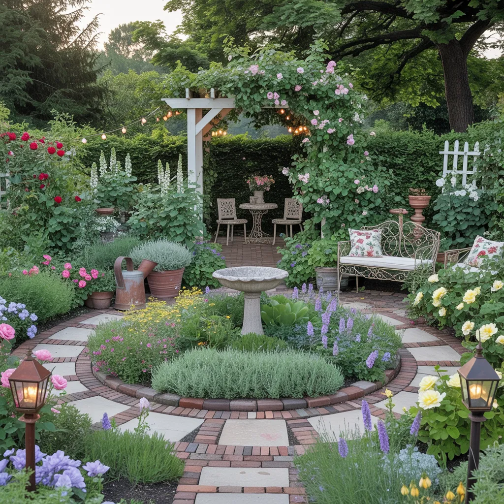 30+ Garden Ideas That’ll Make You Cancel Your Vacation Plans 6 Charming English Cottage Garden with Circular Patio