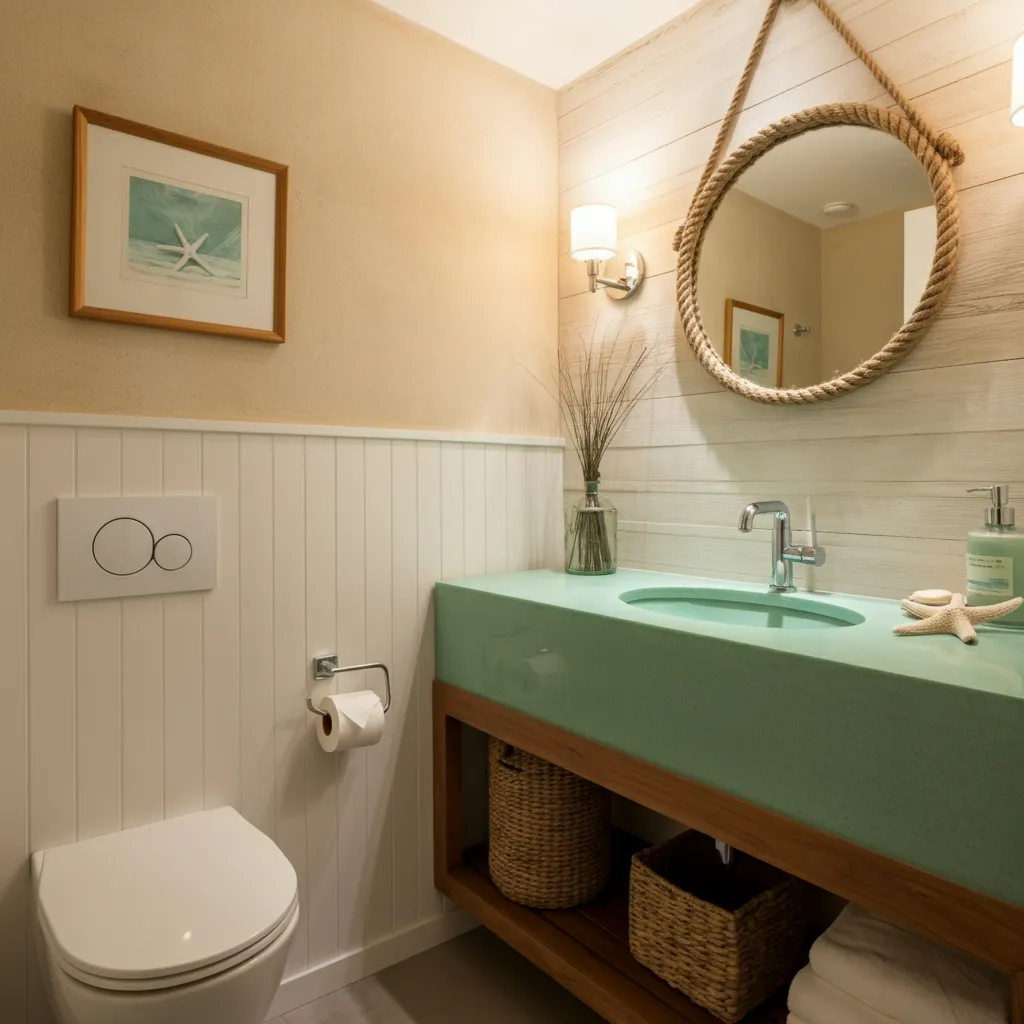 These 25+ Powder Room Ideas Are So Good You'll Want to Redo Yours Tonight 21 Coastal Calm