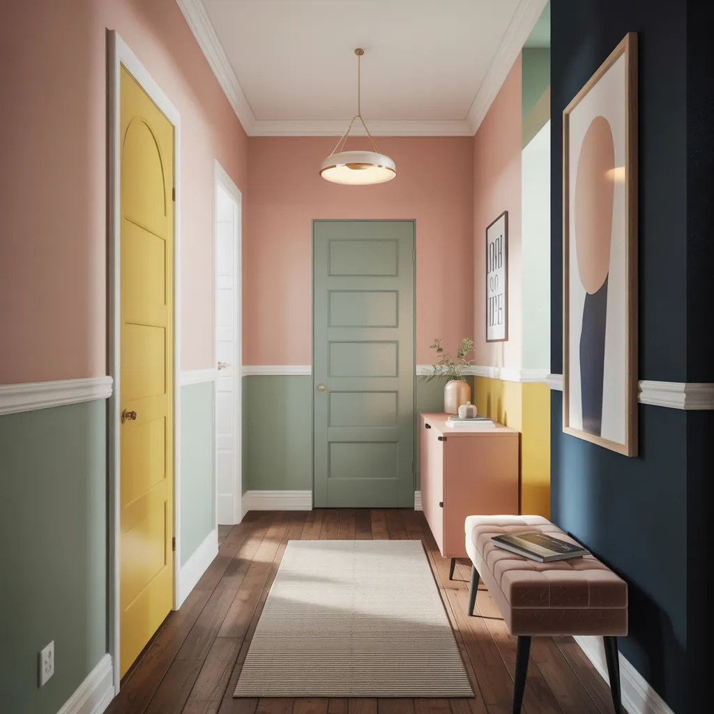 32 Jaw-Dropping Hallway Decor Ideas You’ll Wish You Tried Sooner 31 Color-Blocked Walls