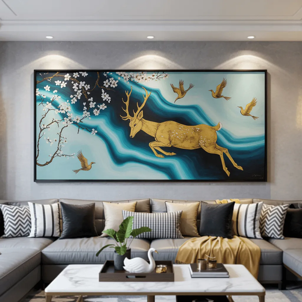 These 34+ Wall Decor Ideas Will Blow Your Mind 4 Dynamic Deer and Blossom Art A Modern Statement Piece (1)