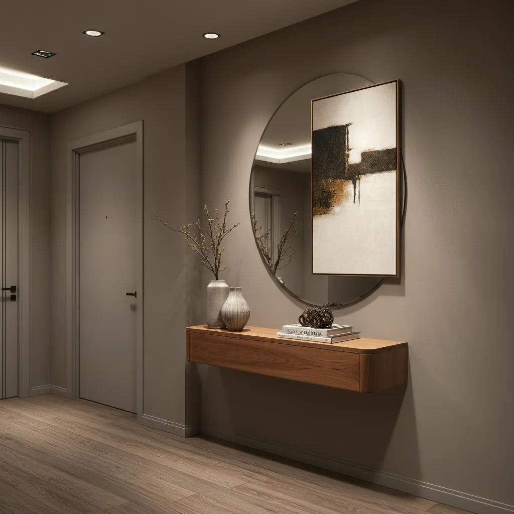 32 Jaw-Dropping Hallway Decor Ideas You’ll Wish You Tried Sooner 32 Floating Console Image