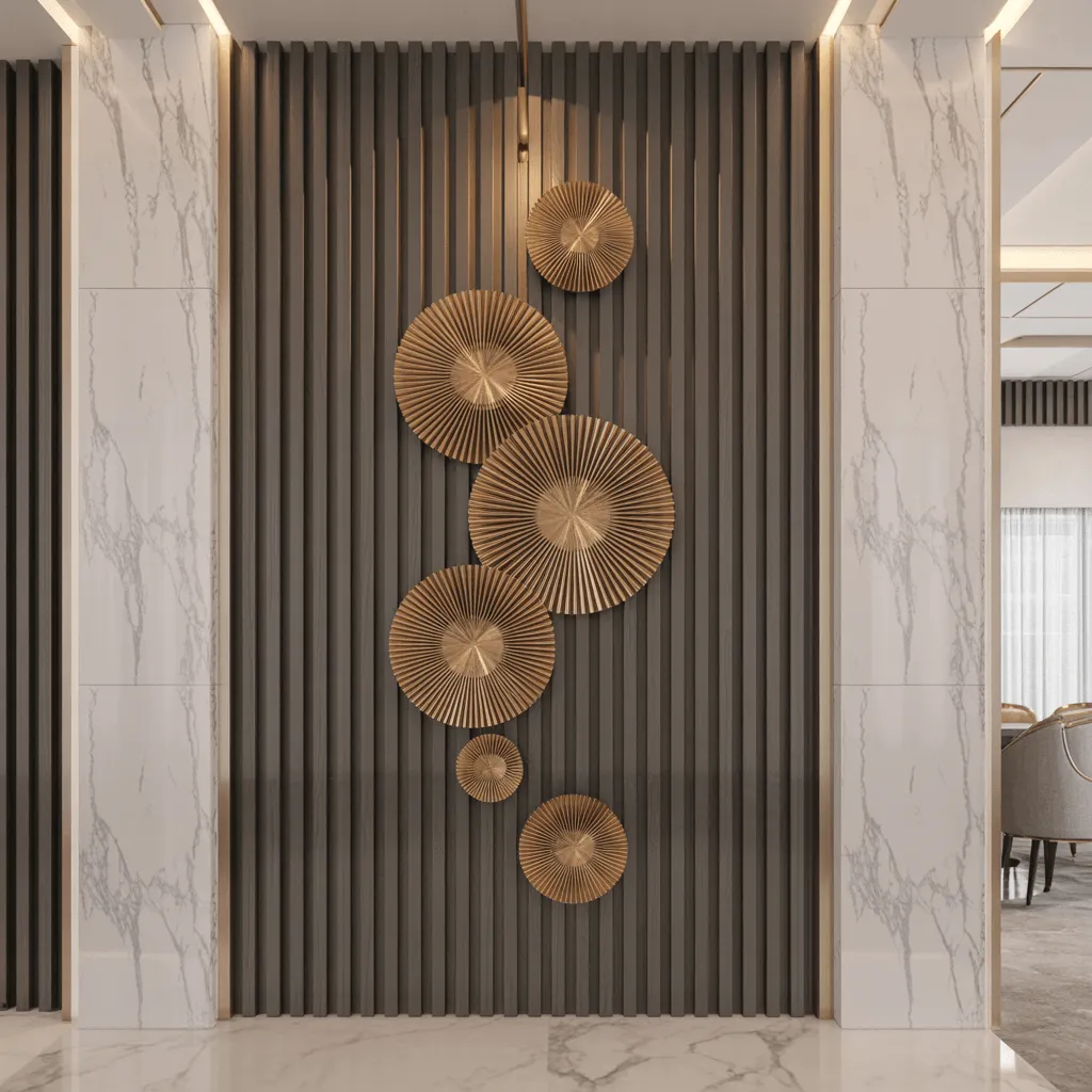 These 34+ Wall Decor Ideas Will Blow Your Mind 3 Geometric Discs and Slatted Panels (1)