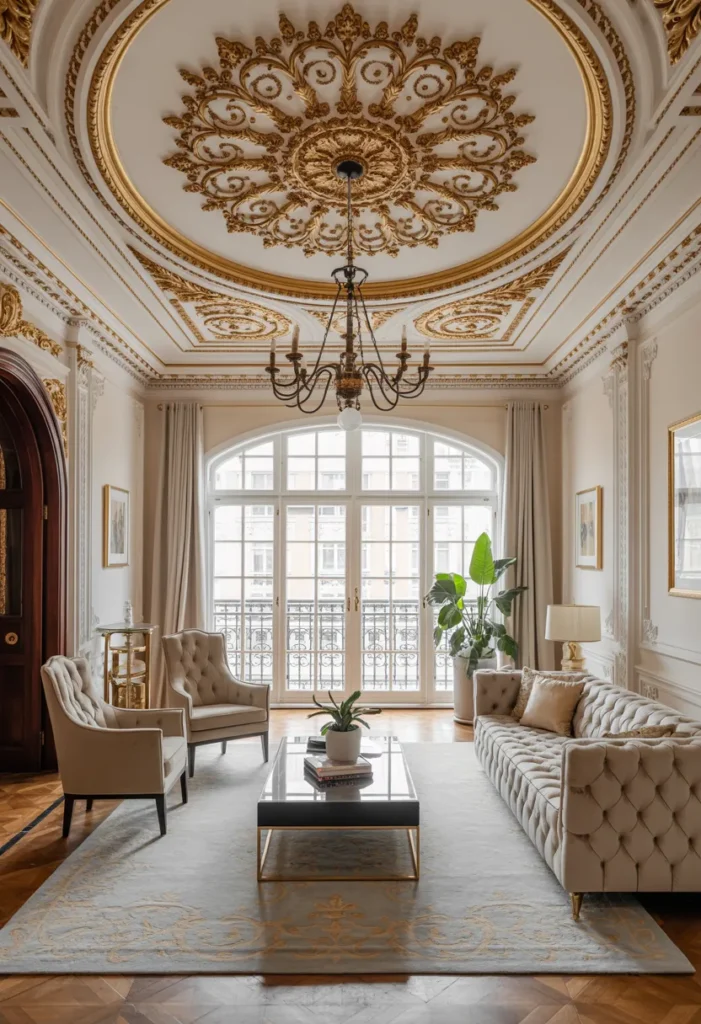 19 Luxury And Modern Ceiling Design Ideas 7 Gilded Parisian Ceiling Medallion