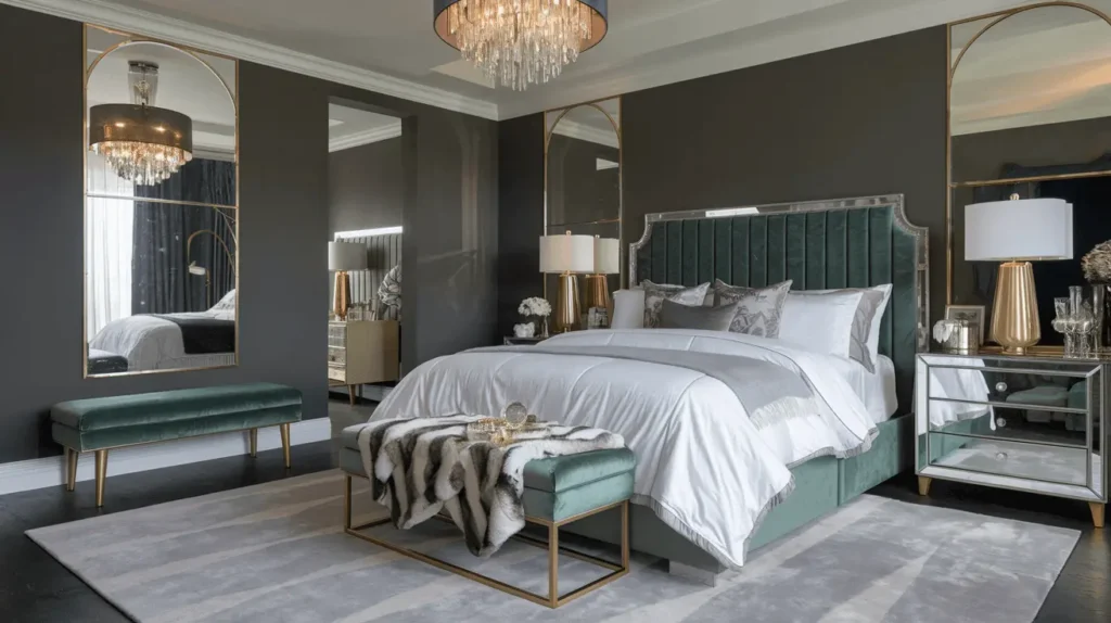 35+ Bedroom Ideas So Stunning You'll Want to Redecorate Tonight! 11 Glamorous Bedroom with Velvet and Metallic Accents