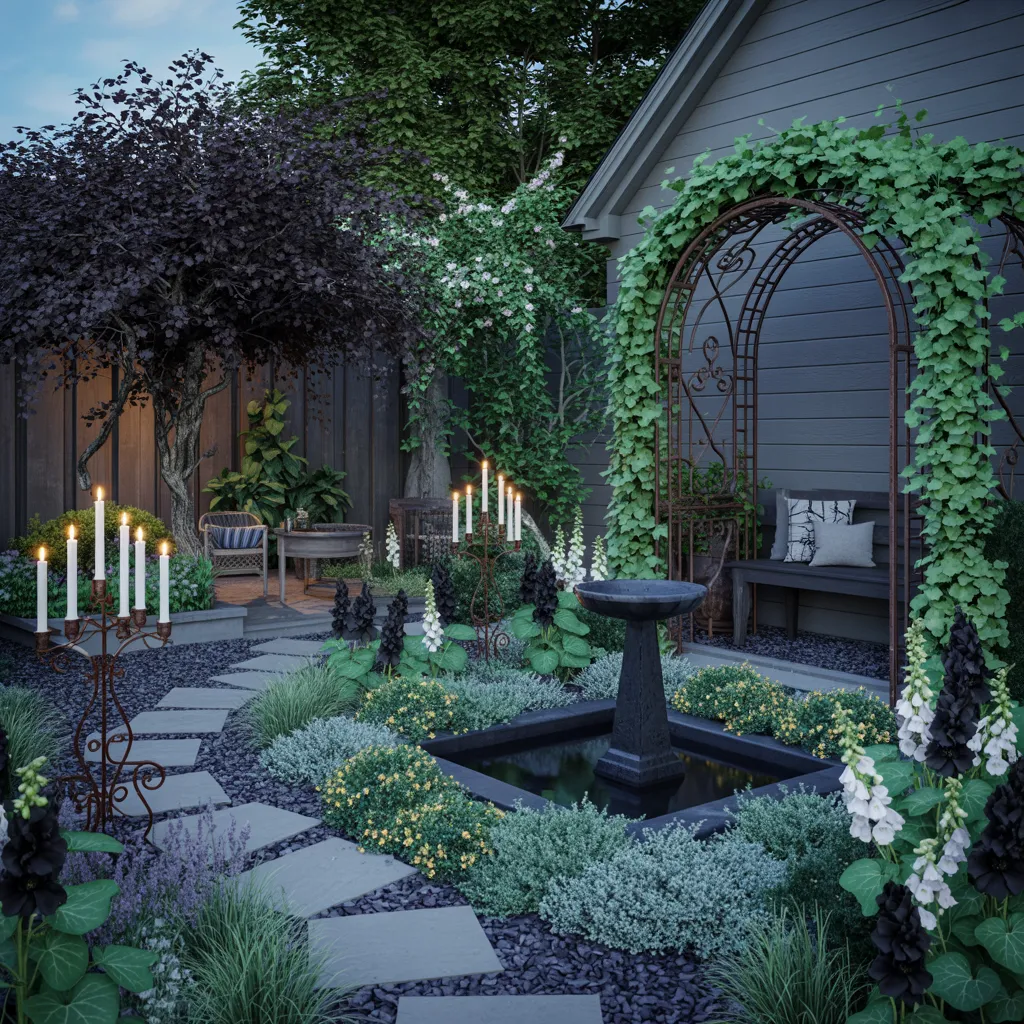 30+ Garden Ideas That’ll Make You Cancel Your Vacation Plans 9 Gothic Romance Garden with Candlelight