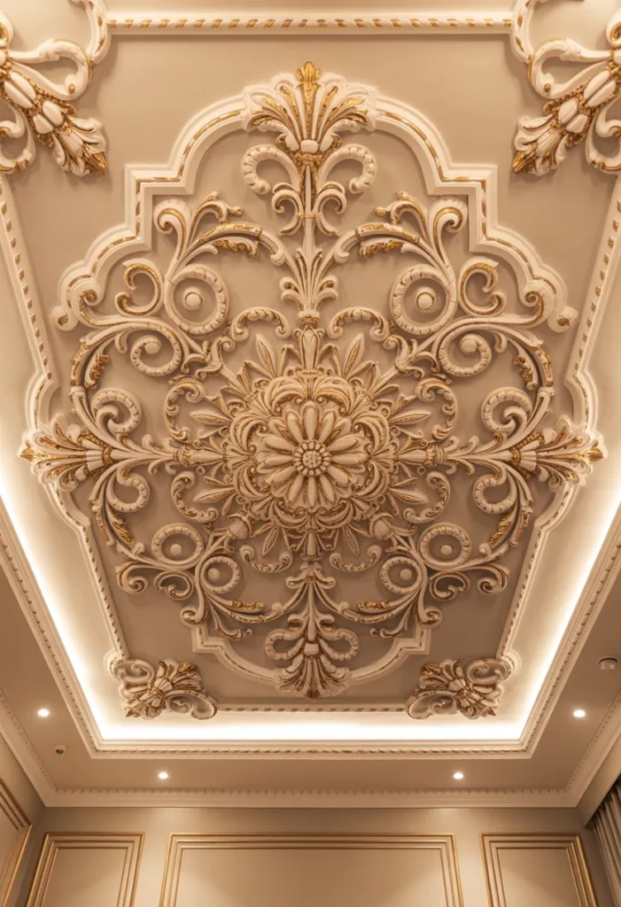 19 Luxury And Modern Ceiling Design Ideas 8 Intricate Gold Leaf and Plasterwork Medallion