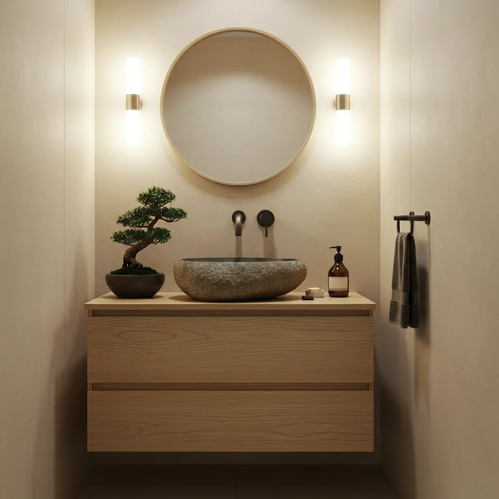 These 25+ Powder Room Ideas Are So Good You'll Want to Redo Yours Tonight 24 Japandi Serenity