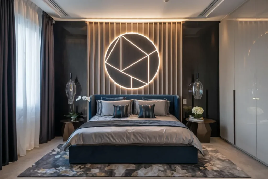 The Ultimate Guide to Small Bedroom Decor (Even IKEA Would Approve!) 5 Modern Drama with Illuminated Art