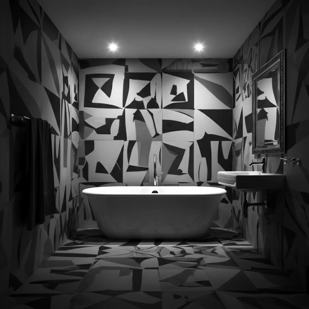 32+ Bathroom Ideas That Will Make Guests Think You Hired a Designer 36 Monochrome Optical Illusion Bathroom