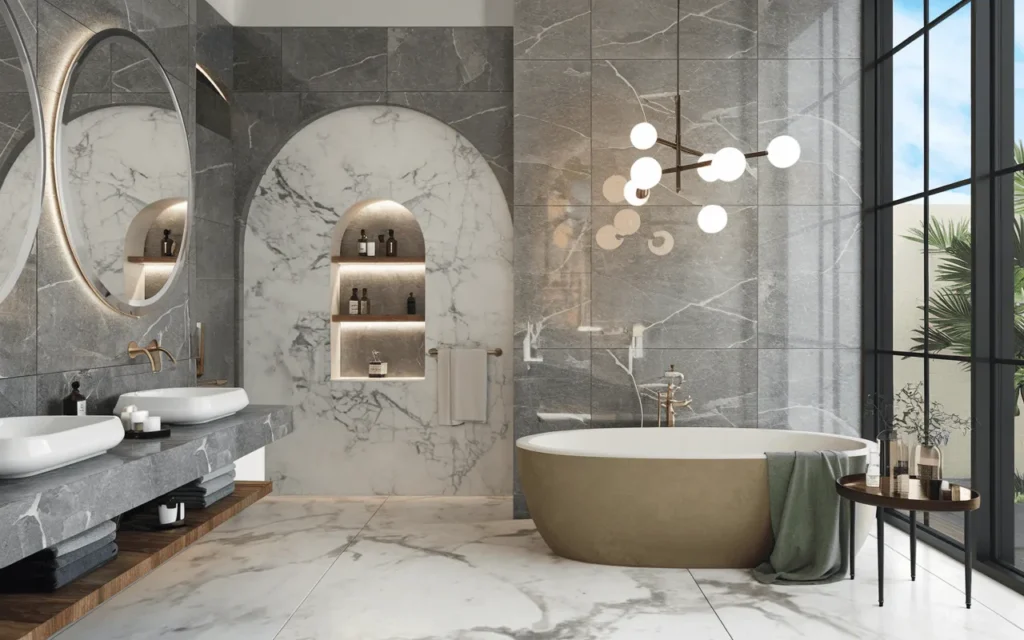 32+ Bathroom Ideas That Will Make Guests Think You Hired a Designer 2 Opulent Marble Bathroom with Modern Flair