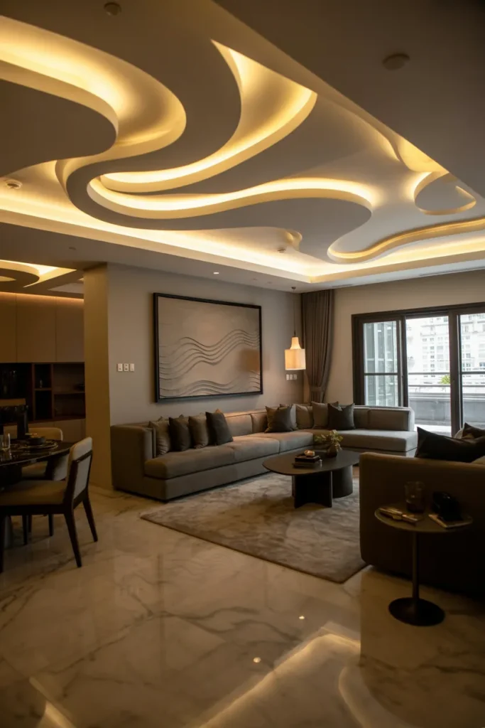 19 Luxury And Modern Ceiling Design Ideas 3 Organic Wave Ceiling with Cove Lighting
