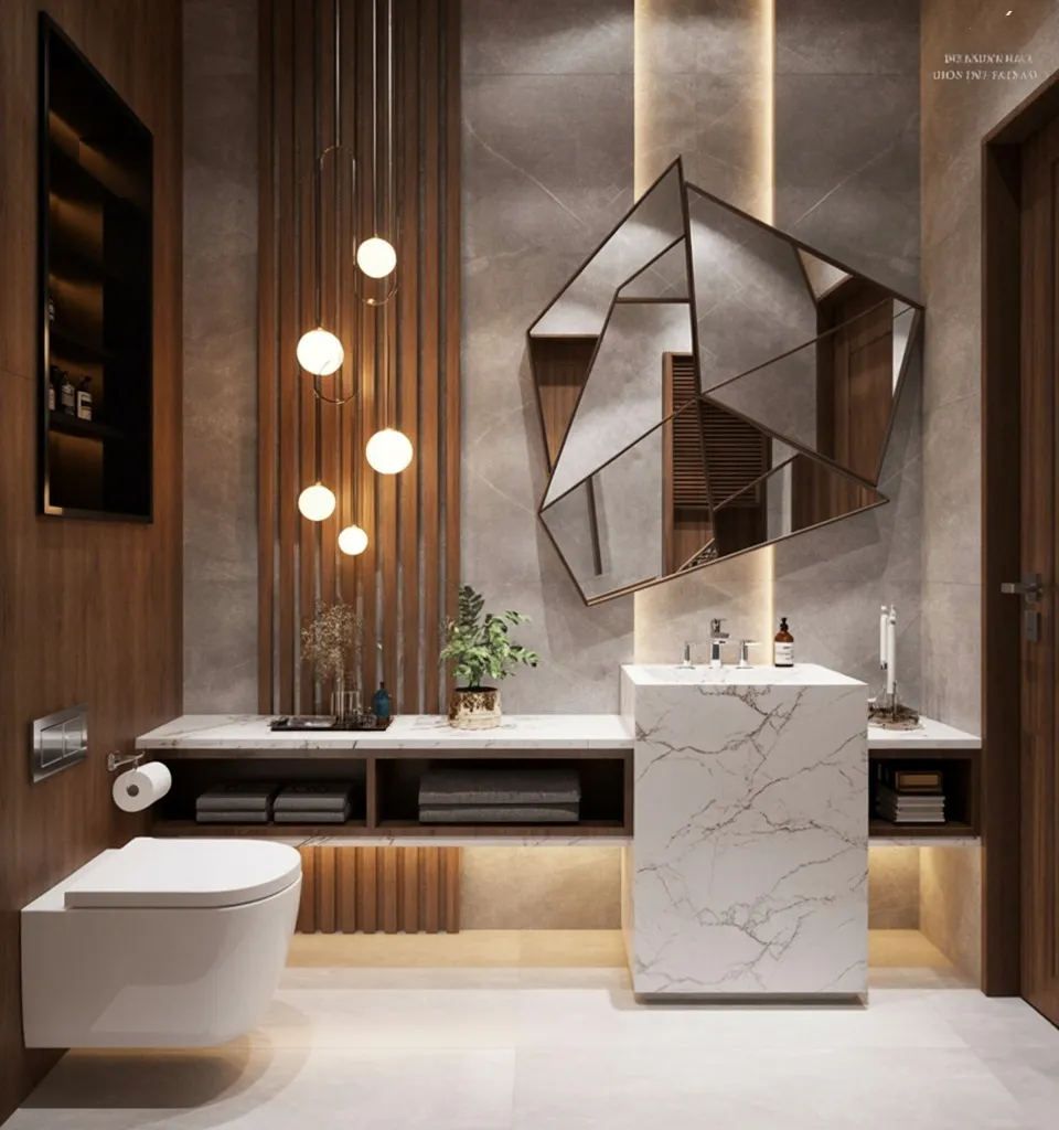 These 25+ Powder Room Ideas Are So Good You'll Want to Redo Yours Tonight 8 Sculptural Reflection