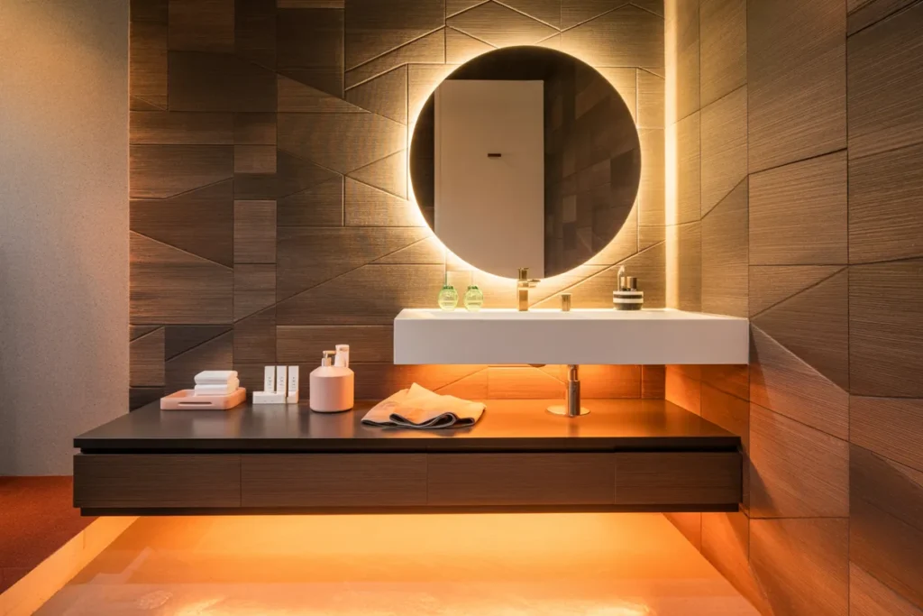 These 25+ Powder Room Ideas Are So Good You'll Want to Redo Yours Tonight 5 Textured Warmth