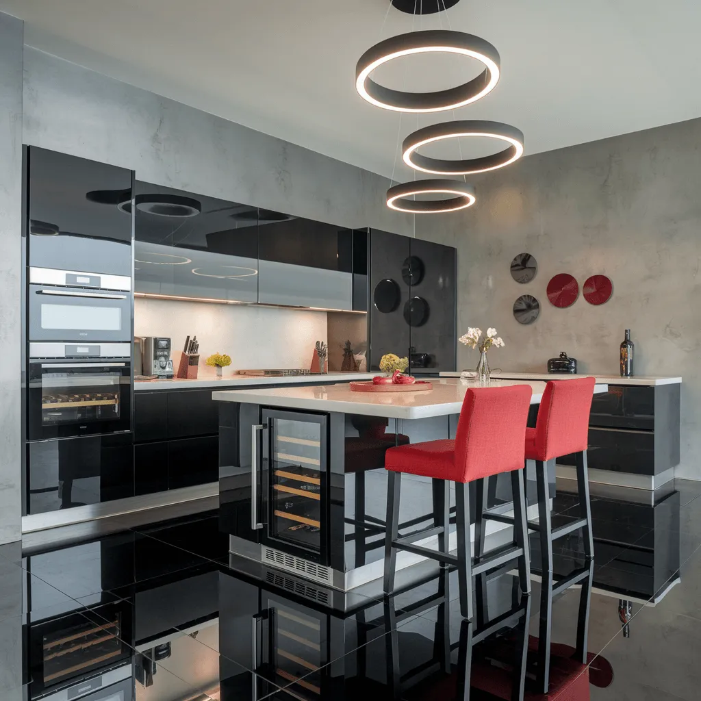 30+ Jaw-Dropping Kitchen Ideas You’ll Wish You Knew Sooner 5 Ultra-Modern Black Gloss Kitchen with Red Accents