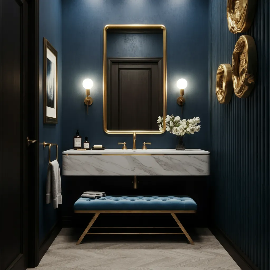 These 25+ Powder Room Ideas Are So Good You'll Want to Redo Yours Tonight 14 Velvet Luxe Powder Room