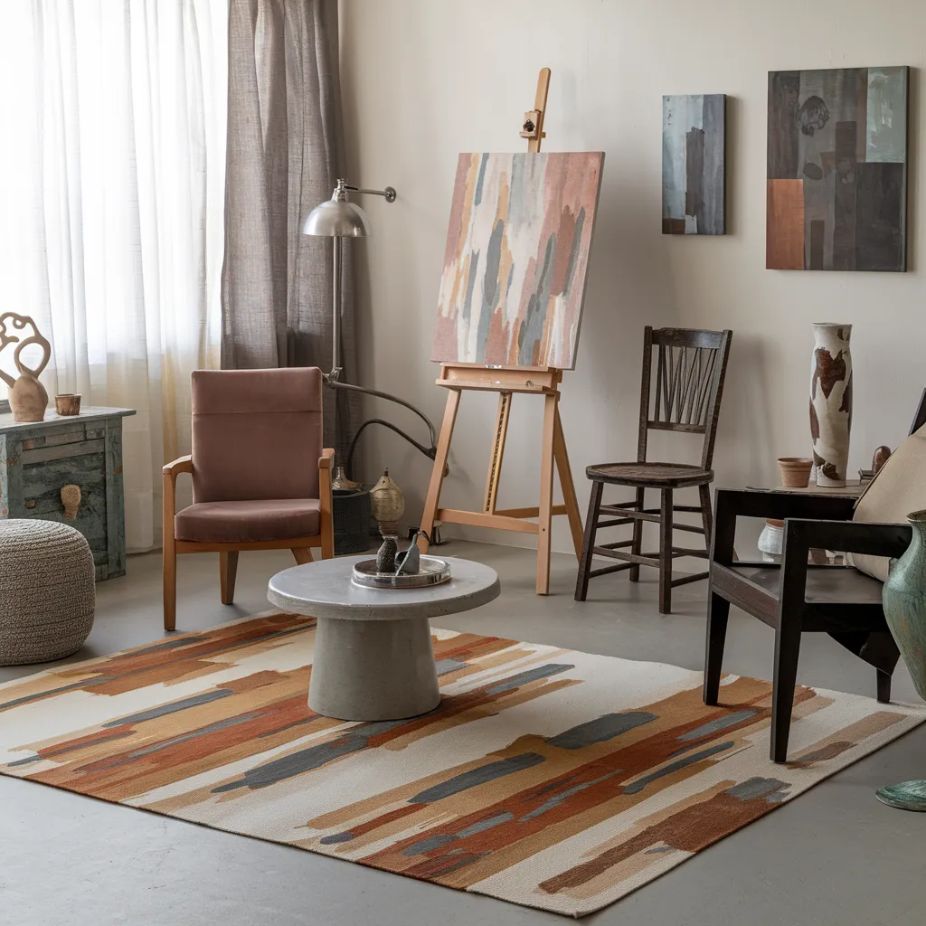 Rugs in Living Room Designs That Instantly Upgrade Your Space 22 Abstract Brushstroke Rug in Living Room