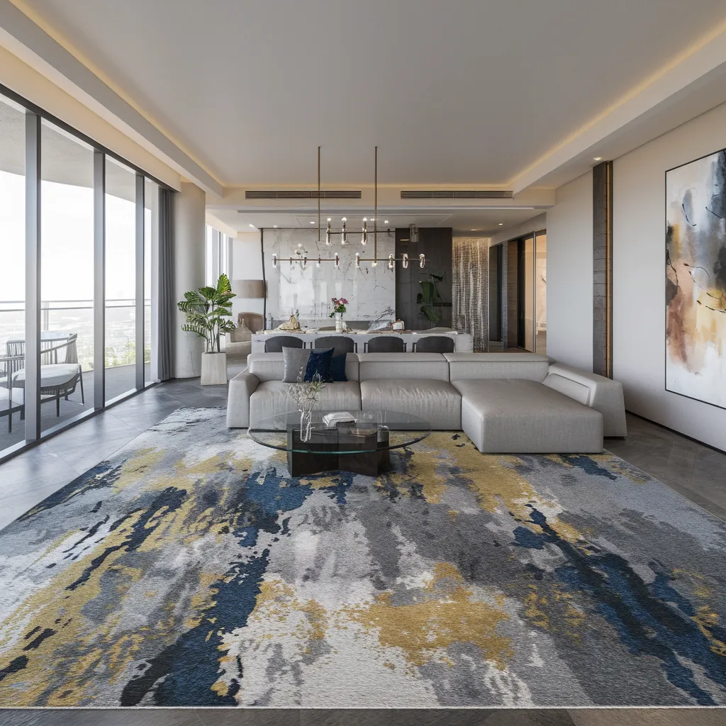 Rugs in Living Room Designs That Instantly Upgrade Your Space 28 Abstract Modern Rug in Living Room