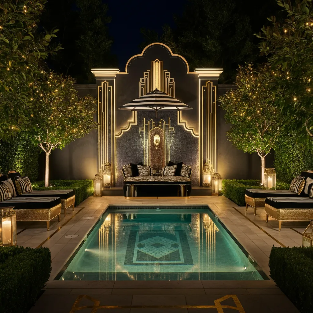 24+ Dreamy Pool Ideas That Blend Style, Comfort, and Luxury 3 Art Deco Elegance Pool