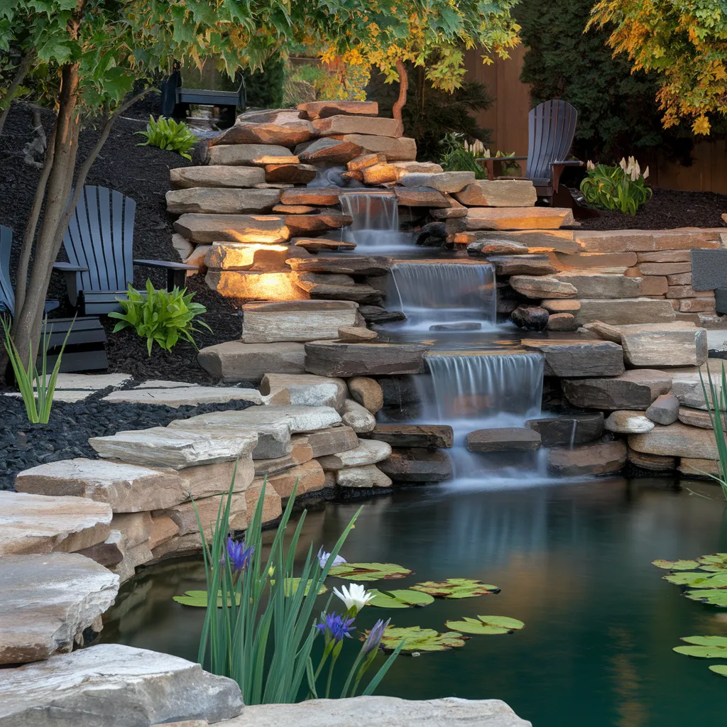 Backyard Pond with Cascading Waterfall