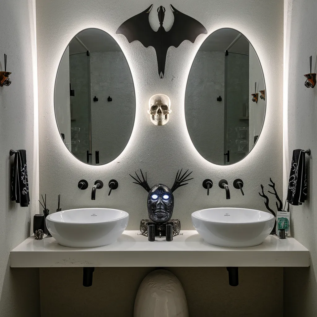 Halloween Bathroom Makeovers You’ll Want to Copy Before October 31st 14 Bat & Skull Glow Bathroom