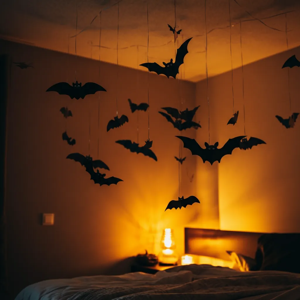 Spooky & Stylish: Halloween Bedroom Ideas You’ll Love 34 Batty Ceiling Creations