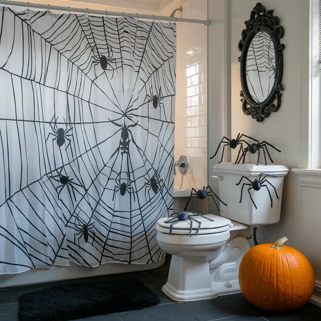 Halloween Bathroom Makeovers You’ll Want to Copy Before October 31st 2 Black Widow Web Bathroom