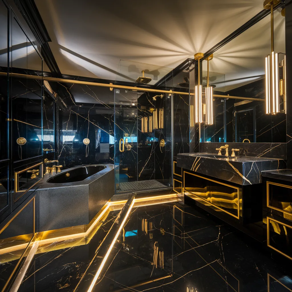 27+ Stunning Luxury Bathroom Designs That Blend Comfort With Elegance 4 Black and Gold Luxe Bathroom