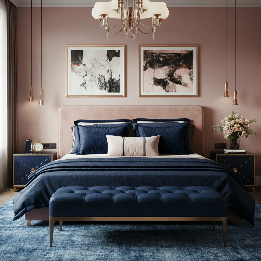 Pink Bedroom Ideas That Are Elegant, Bold, and Far From Basic 27 Blush Navy Contrast Palette