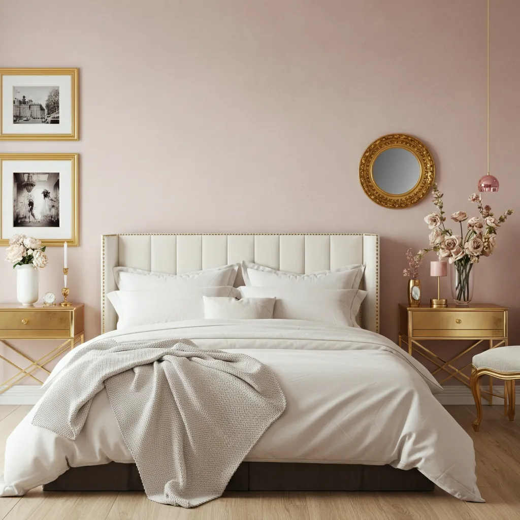 Pink Bedroom Ideas That Are Elegant, Bold, and Far From Basic 8 Blush Walls Gold Accents