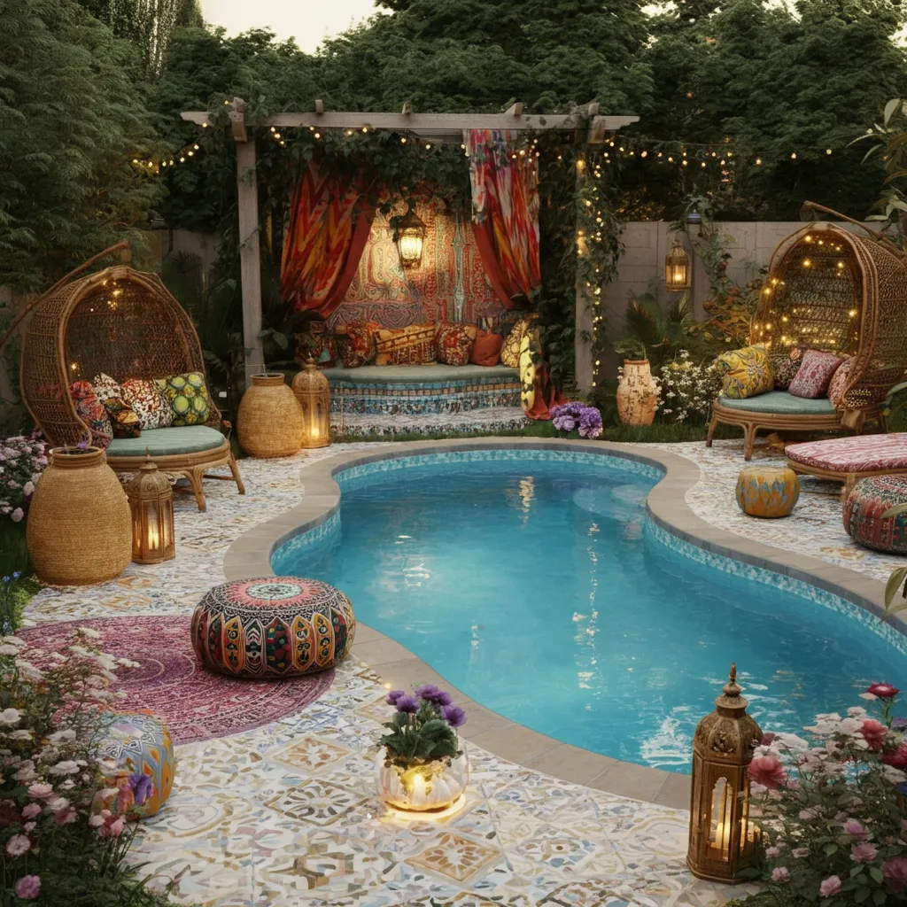 24+ Dreamy Pool Ideas That Blend Style, Comfort, and Luxury 10 Bohemian Bliss Pool