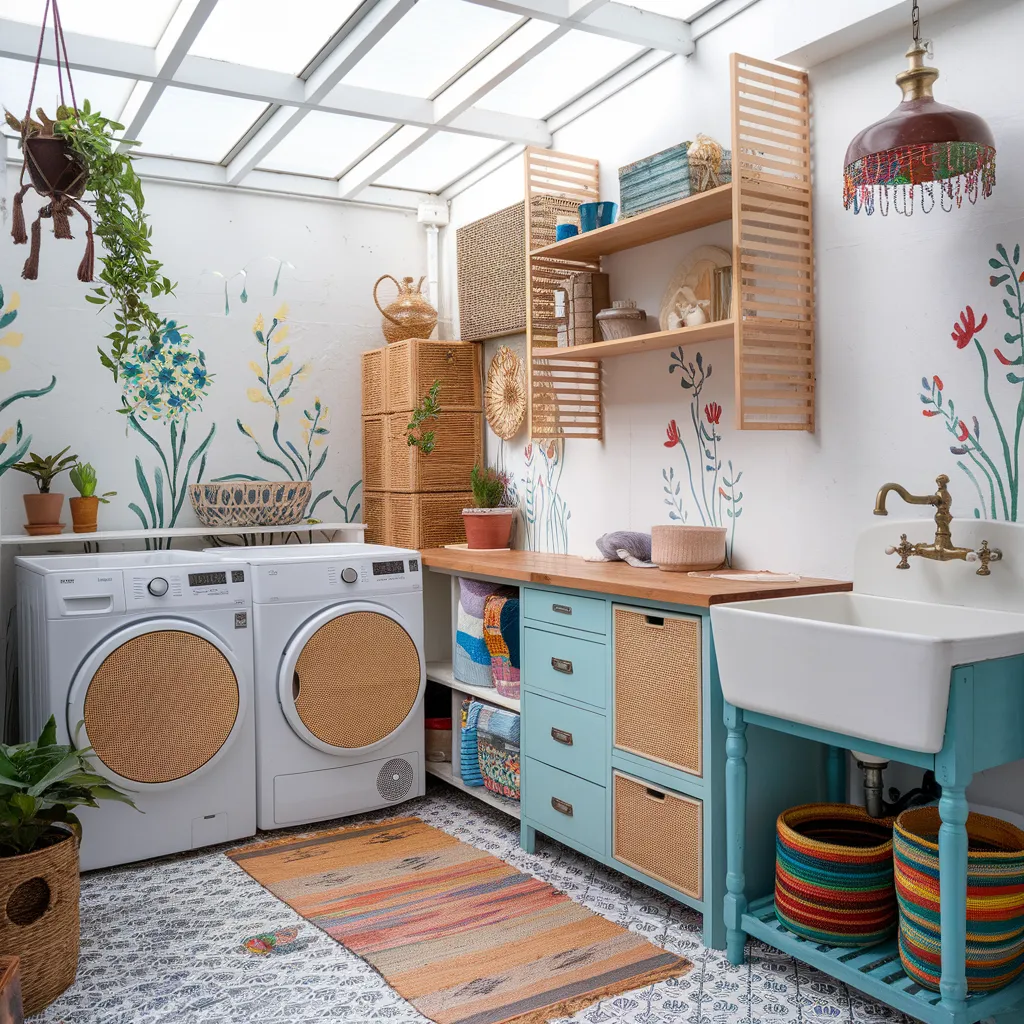 27+ Genius Laundry Room Ideas That Will Make You Love Doing Chores 22 Bohemian Eclectic Laundry Room