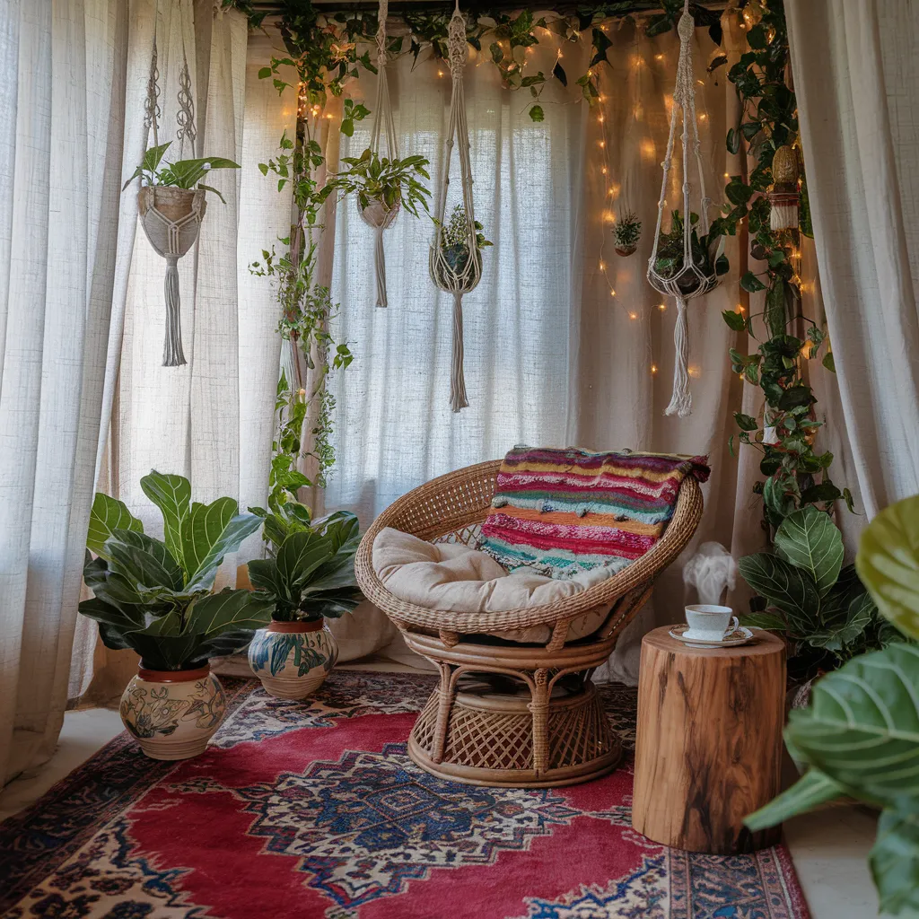 Indoor Plants Ideas That Will Instantly Transform Any Room Into a Lush Retreat 21 Bohemian Reading Nook – Cozy Layers with Green Warmth