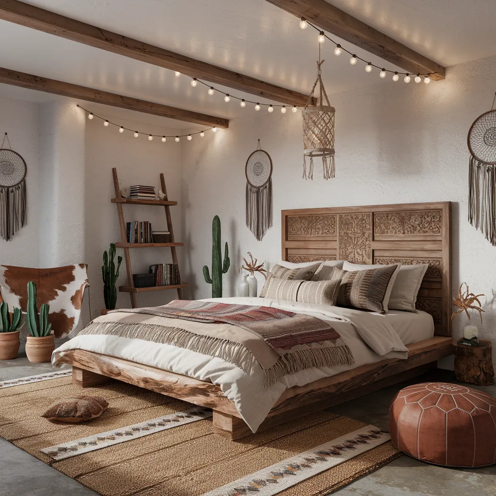 20+ Cozy Western Bedroom Styles That Never Go Out of Trend 16 Boho Western Bedroom with Natural Coziness