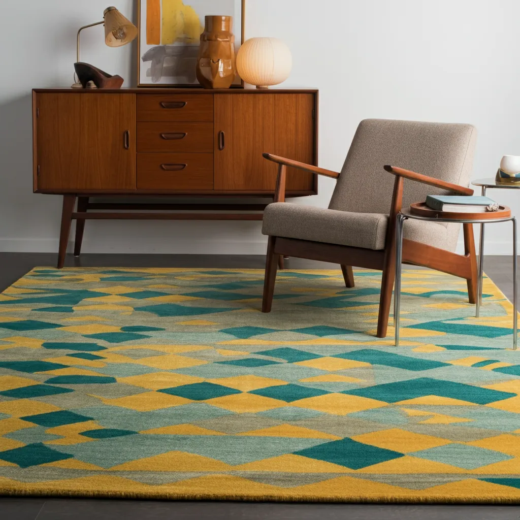 Steal These Designer-Approved Mid Century Modern Living Room Ideas 15 Bold Geometric Rugs