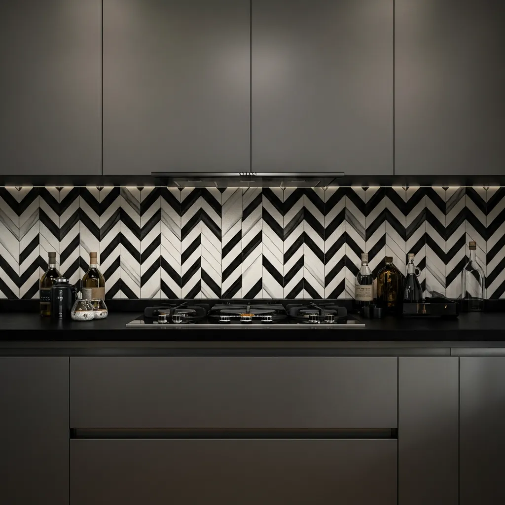 32+ Jaw-Dropping Kitchen Backsplash Ideas You Haven’t Seen Yet 17 Bold Monochrome Pattern Kitchen