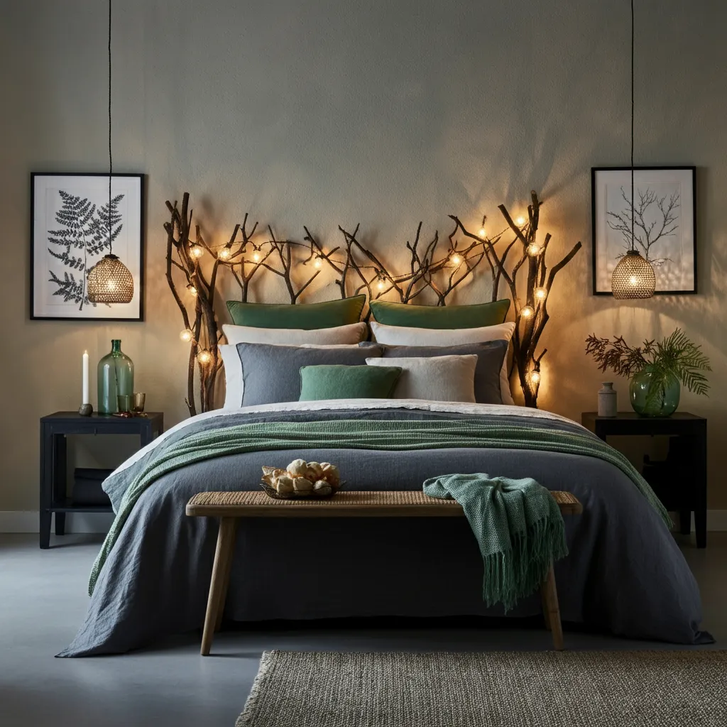 32+ Dark Nature Aesthetic Bedrooms That Feel Like a Peaceful Forest Retreat 30 Branch-Inspired Accents