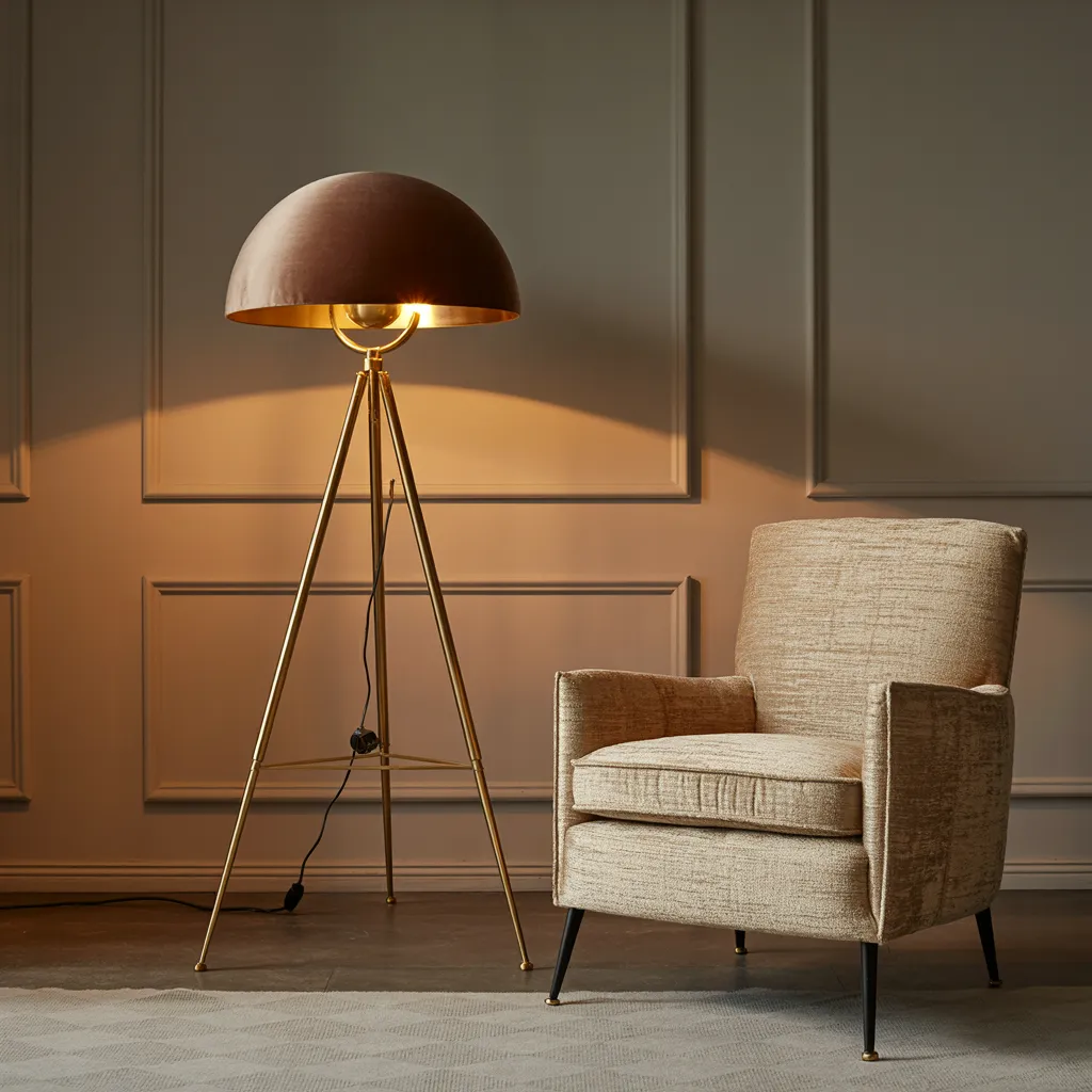 Living Room Lamp Ideas That Instantly Make a Room Look Expensive 48 Brass Tripod Floor Lamp with Velvet Dome Shade