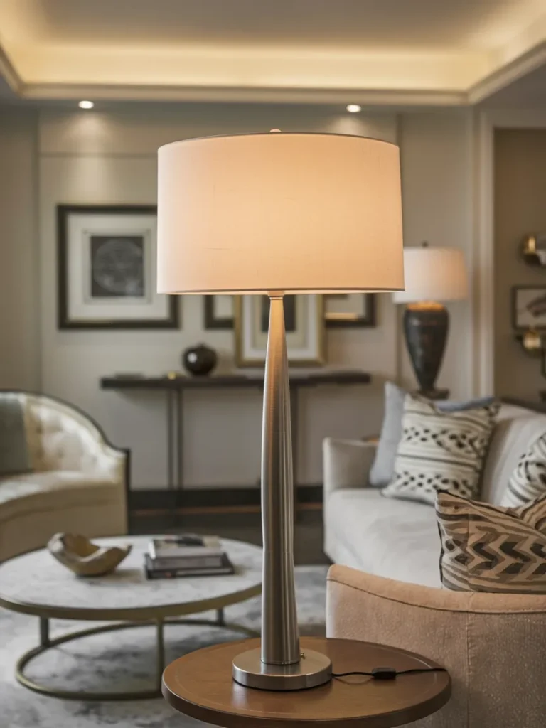 Living Room Lamp Ideas That Instantly Make a Room Look Expensive 3 Brushed Steel Tapered Table Lamp