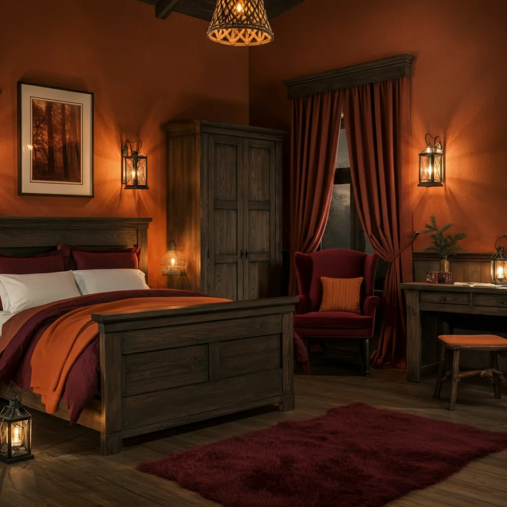 32+ Dark Nature Aesthetic Bedrooms That Feel Like a Peaceful Forest Retreat 35 Campfire Glow Retreat
