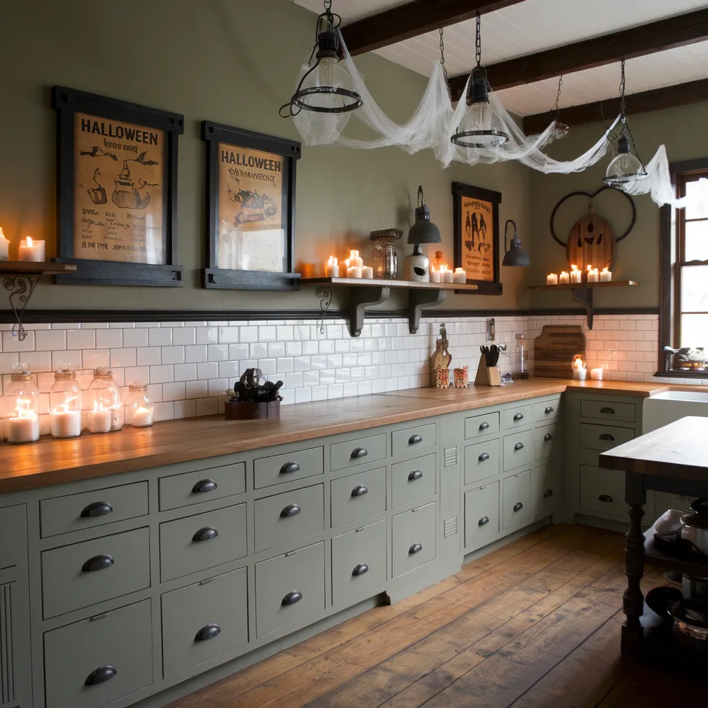 25+ Spooky-Chic Halloween Kitchen Decor Ideas You’ll Wish You Tried Sooner 11 Candlelit Vintage Kitchen