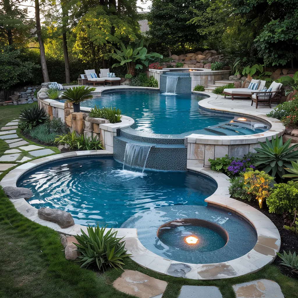 24+ Dreamy Pool Ideas That Blend Style, Comfort, and Luxury 2 Cascading Lagoon Retreat