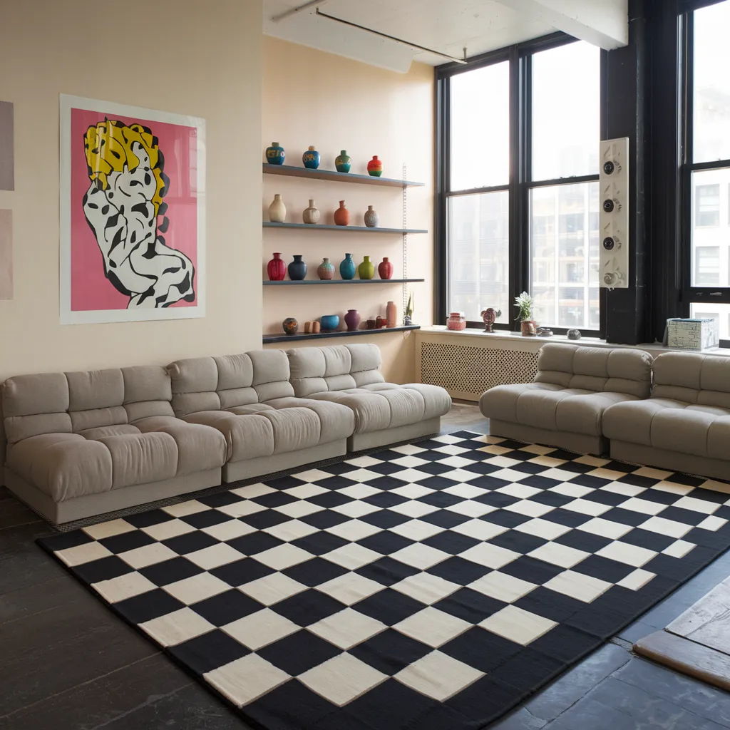 Rugs in Living Room Designs That Instantly Upgrade Your Space 7 Checkerboard Rug in Living Room