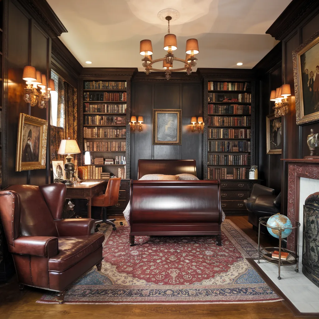 Classic Library Style Men’s Bedroom