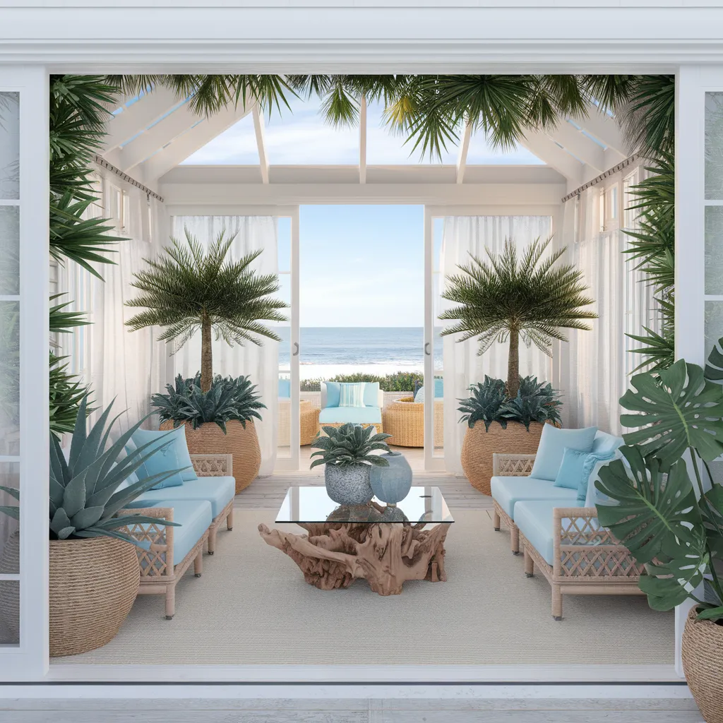 Indoor Plants Ideas That Will Instantly Transform Any Room Into a Lush Retreat 14 Coastal Beach House Lounge – Breezy Elegance with Tropical Greens