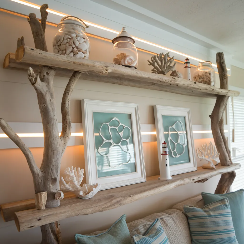 The Ultimate Guide to Shelf Decor Ideas for Small and Large Spaces 12 Coastal Driftwood Shelf Decor