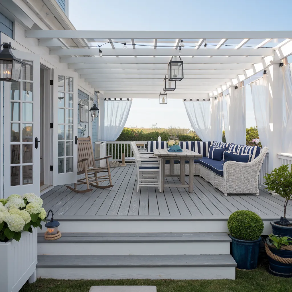 31+ Unique Patio Ideas That Will Make You Never Want to Go Inside 15 Coastal Hamptons-Style Patio with Nautical Stripes