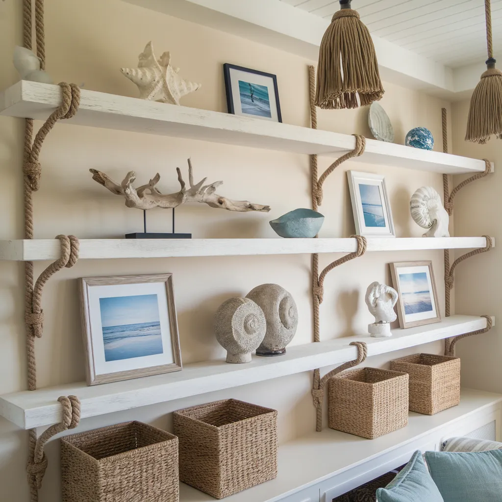 The Ultimate Guide to Shelf Decor Ideas for Small and Large Spaces 25 Coastal Rope Shelf Styling