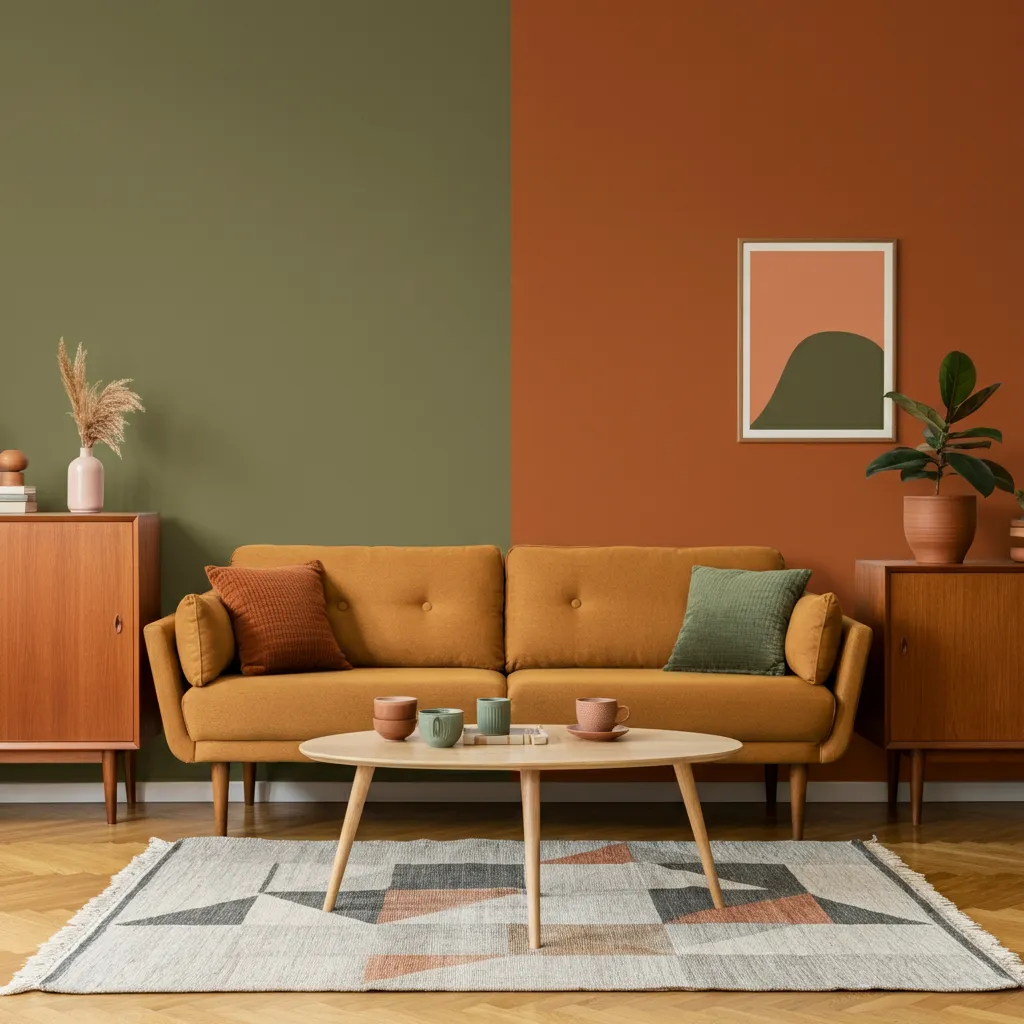 Steal These Designer-Approved Mid Century Modern Living Room Ideas 22 Color Blocked Walls
