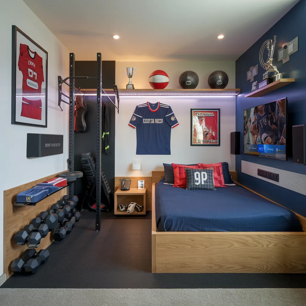 Compact Sports Enthusiast Men’s Bedroom