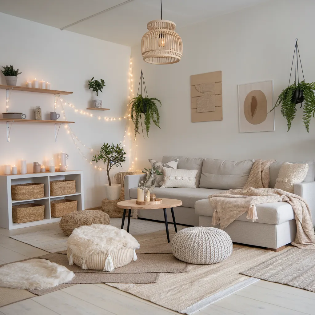 Cozy Yet Stylish: Boho Living Room Ideas That Feel Like a Dream 5 Cozy Boho Living Room with Soft Neutrals and Warm Lighting